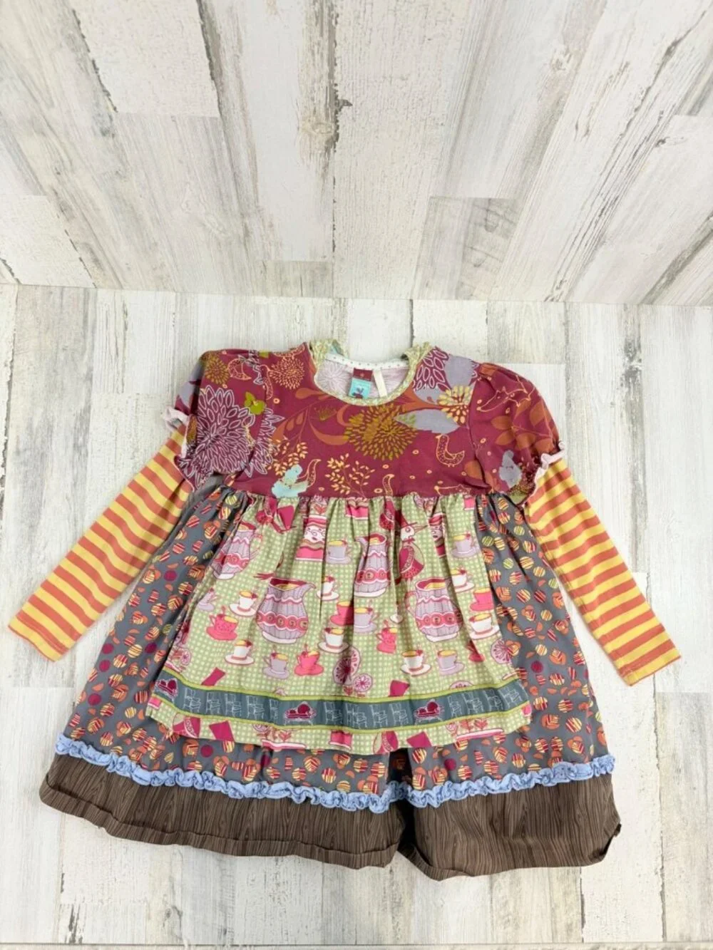 Matilda Jane Character Counts Pixie Knot Hood Apron Dress Maggie Tea Size 8